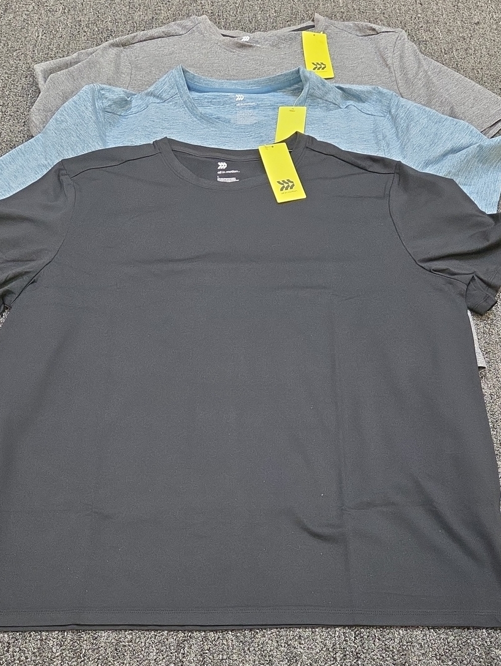 (#4C) 3 -- All in motion Men's Short Sleeve Tees - Black, Blue, & Gray